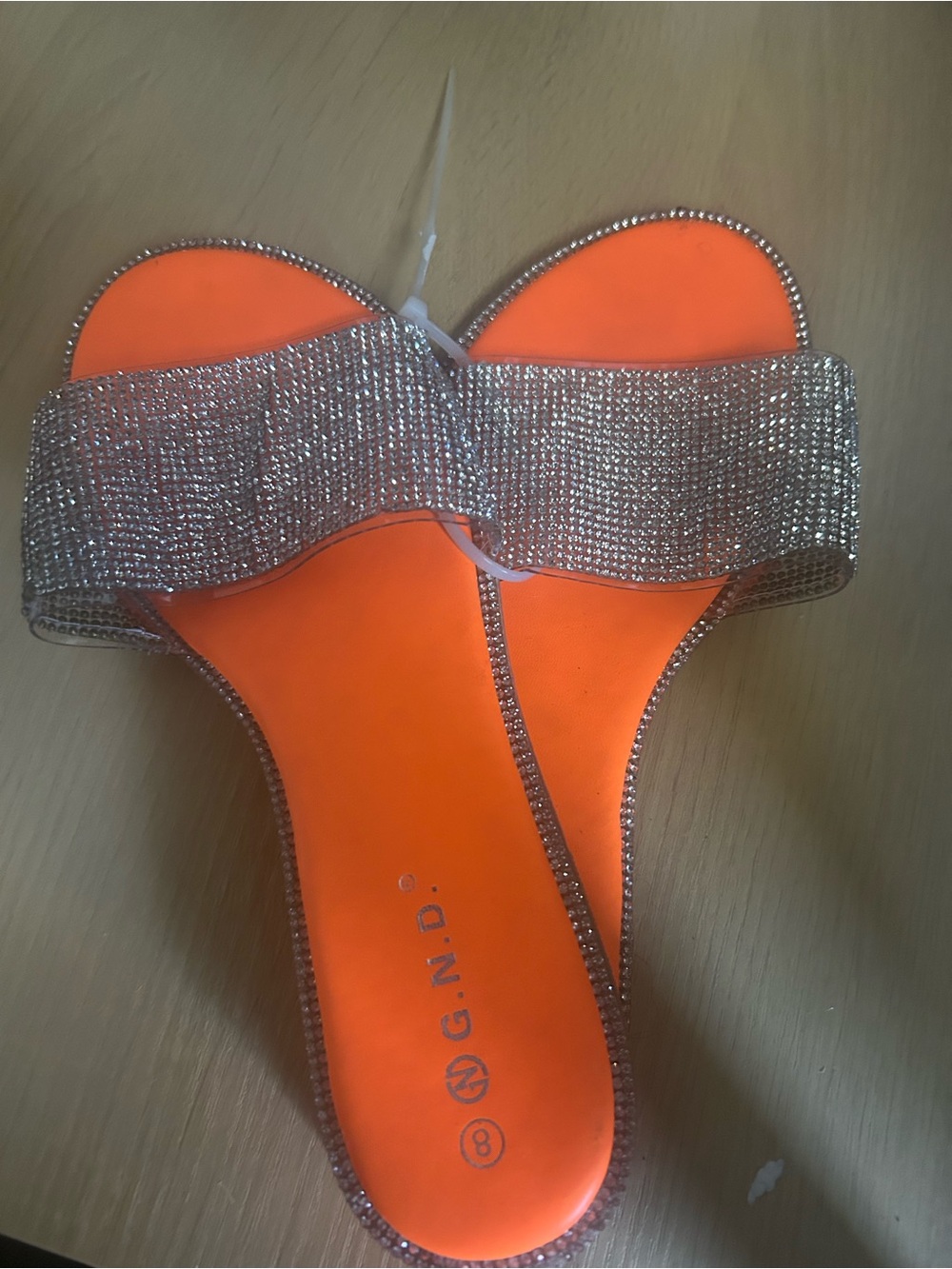 Crystal Band Slide Sandals - Bright Orange Footbed